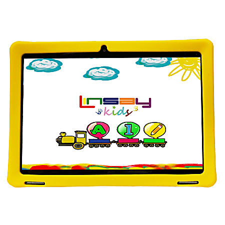 Linsay Octa Core Tablet, 10.1”, 4GB Memory, 128GB Storage, Android 13, With Yellow Kid Defender Case