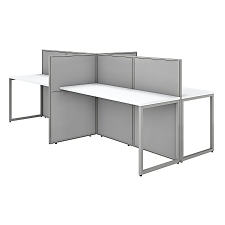 Bush Business Furniture Easy Office 60"W 4-Person Cubicle Desk Workstation With 45"H Panels, Pure White/Silver Gray, Premium Installation