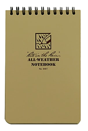 Rite In The Rain® All-Weather Spiral Notebook Kit, 4" x 6", Grid Ruled, 50 Sheets, Tan