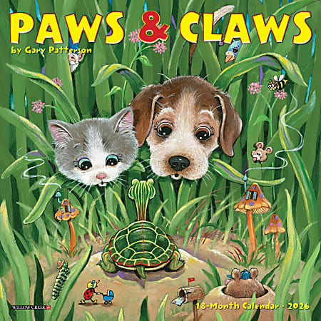 2026 Willow Creek Press Monthly Mini Wall Calendar, 7" x 7", Paws & Claws by Gary Patterson, January To December, 53706