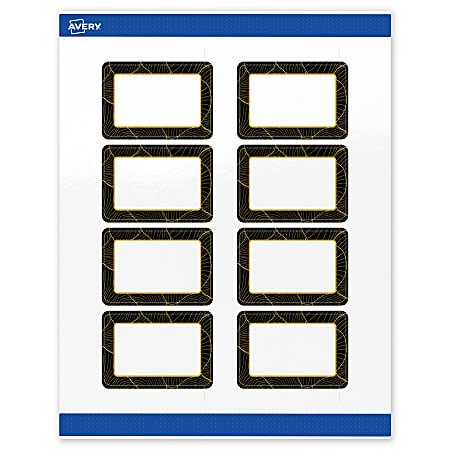 Avery® Printable Labels With Sure Feed® Technology, S00-ETH, Rectangle, 2" x 3", Glossy White With Preprinted Black/Gold Vein Border, Pack Of 80