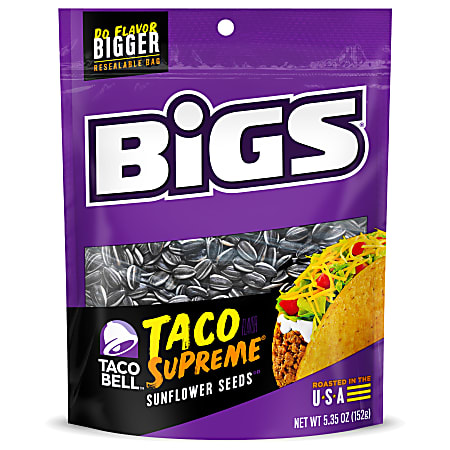 Bigs Taco Bell Taco Supreme Sunflower Seed Bags, 5.35 Oz, Pack of 12 Seed Bags