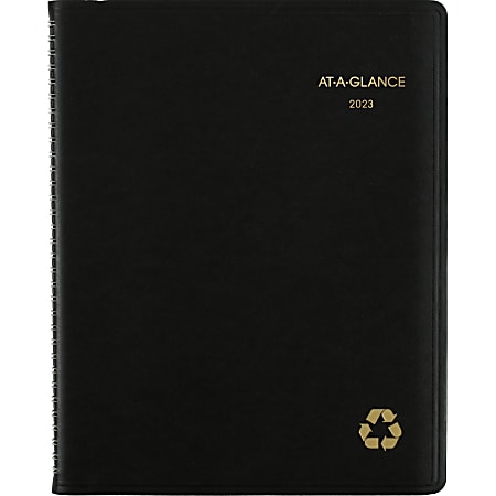 AT-A-GLANCE® Weekly Monthly Appointment Book Planner, 8 1/4" x 11", 100% Recycled, Black, January To December 2023