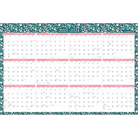 2023-2024 Cambridge® Pippa Erasable/Reversible Academic/Regular Wall Calendar, 24" x 36", January to December 2024/July 2023 to June 2024, 1668-550SB