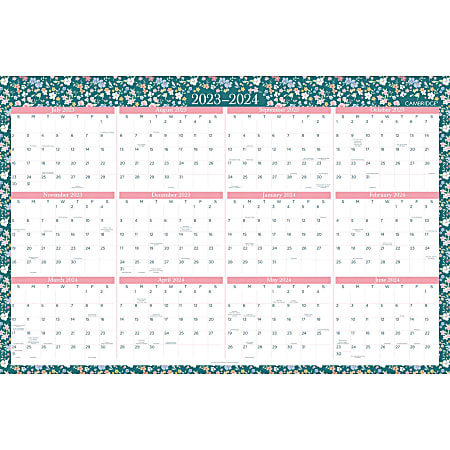 2023-2024 Cambridge® Pippa Erasable/Reversible Academic/Regular Wall Calendar, 24" x 36", January to December 2024/July 2023 to June 2024, 1668-550SB