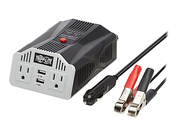 Tripp Lite Ultra Compact Car Inverter 400W 12V DC to 120V AC 2 UBS Charging  Ports 2 Outlets DC to AC power inverter battery charger 12 V 400 Watt  output connectors 2 - Office Depot