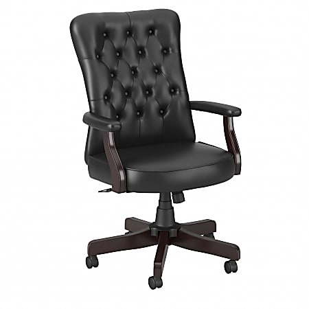 Bush Business Furniture Arden Lane Bonded Leather High-Back Tufted Office Chair With Arms, Black, Standard Delivery