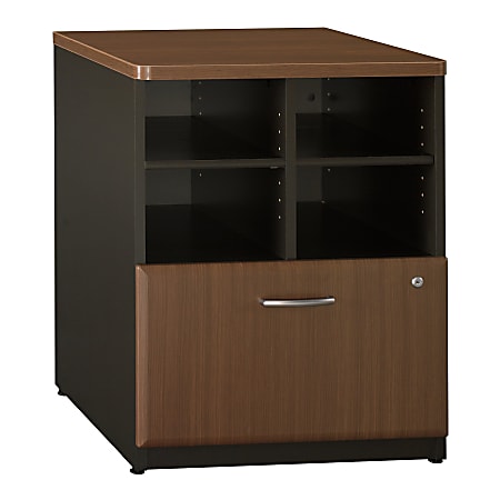 Bush Business Furniture Office Advantage Storage Cabinet, 24"W, Sienna Walnut/Bronze, Premium Installation
