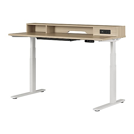 South Shore Helsy 60"W Adjustable Height Standing Desk, Soft Elm/White