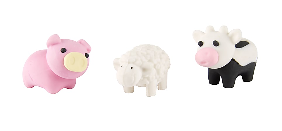 Office Depot® Brand Fun Erasers, Farm Animals, Assorted Colors, Pack Of 3