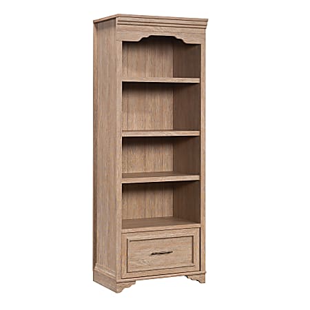 Sauder® Rollingwood Country 72"H 4-Shelf Bookcase With Filing Drawer, Brushed Oak