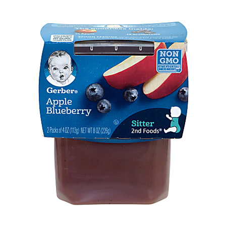 Gerber 2nd Foods Apple Blueberry Baby Food 4 Oz 2 Tubs Per Pack Box Of 8 Packs Office Depot