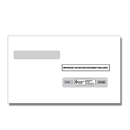 ComplyRight Double-Window Envelopes For W-2 5214 Tax Forms, 5 5/8" x 9", White, Pack Of 100