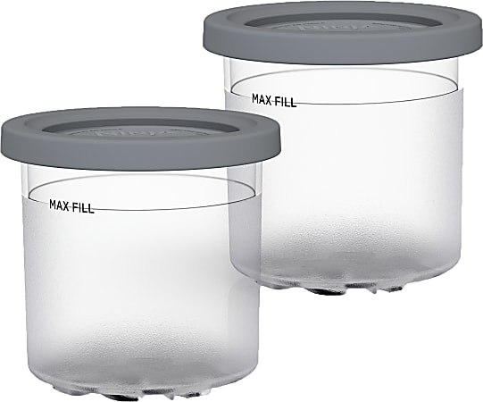 Ninja CREAMi Pints/Lids, 4-1/16" x 4-3/8" x 4-3/8", Clear/Gray, Pack Of 2 Pints/Lids