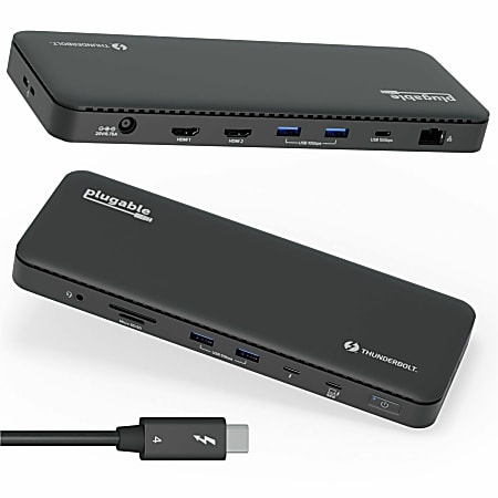 Plugable Thunderbolt 4 Dock with 100W Charging, Thunderbolt Certified - Laptop Docking Station Dual Monitor Single 8K or Dual 4K HDMI for Windows and Mac, 4X USB, Gigabit Ethernet (TBT4-UD5)