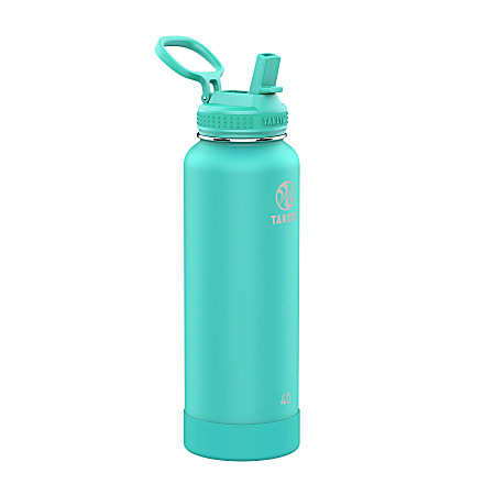 Takeya Actives Reusable Insulated Stainless Steel Water Bottle With Straw Lid, 40 Oz, Teal