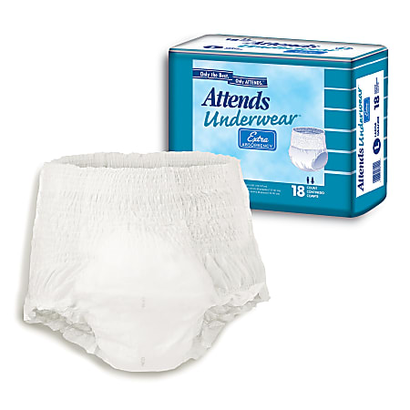 Attends® Underwear™ Extra Absorbency, Medium, 34"-44", 4 Bag/25, Box Of 100