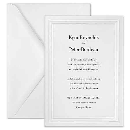 Custom Premium Wedding & Event Invitations With Envelopes, 5-1/2" x 7-3/4", White Paneled, Box Of 25 Invitations