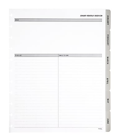 2024 TUL® Discbound Monthly Planner Refill Pages With 12 Tab Dividers, Letter Size, Gray, January To December