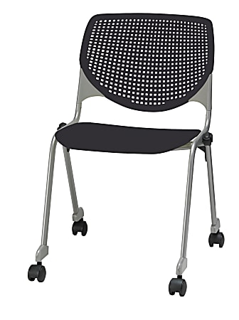 KFI Studios KOOL  With Casters Plastic Seat, Plastic Back Stacking Chair, 22" Seat Width, Black Seat/Silver Frame, Quantity: 1