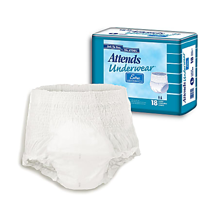 Attends® Underwear™ Extra Absorbency, Large, 44"-58", 1 Bag/18, Box Of 18