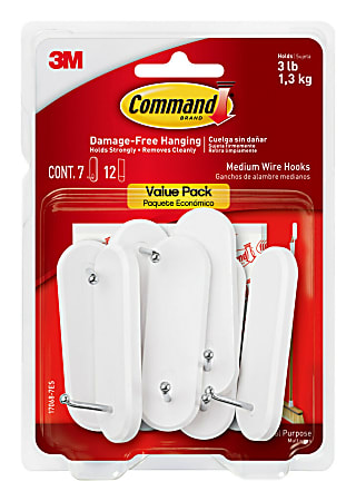 Command Medium Wire Hooks Value Pack White Pack Of 7 Hooks And 12 Strips -  Office Depot