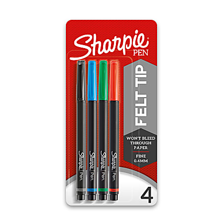 Sharpie® Fine-Point Pens, Fine Point, 0.4 mm, Black Barrels, Assorted Ink Colors, Pack Of 4