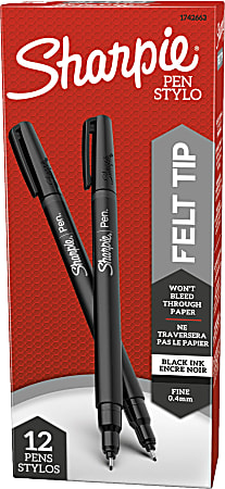 School Smart Felt Tip Pen Marker, Water Based Ink Fine Tip, Black, Pack of  12