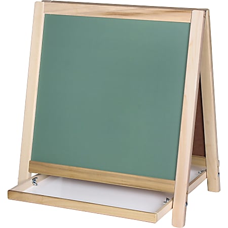 Flipside Chalkboard/Magnetic Board Table Easel, 18 1/2" x 18 1/2", Wood Frame With Pine Finish