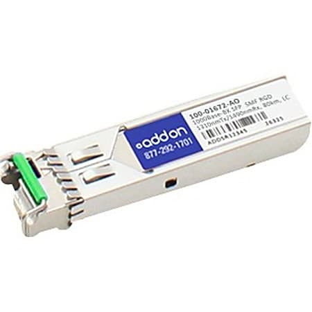 AddOn Calix 100-01672 Compatible TAA Compliant 1000Base-BX SFP Transceiver (SMF, 1310nmTx/1490nmRx, 80km, LC, Rugged) - 100% compatible and guaranteed to work