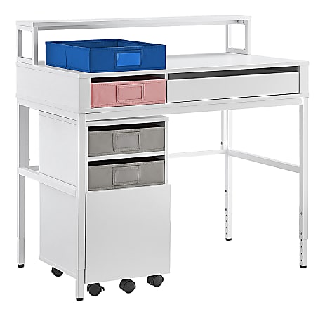Realspace&reg; Floor Display Baywick 37"W Student Computer Desk With Height-Adjustable Legs And Mobile File Cabinet, White