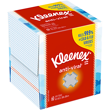 Kleenex® Anti-Viral 3-Ply Facial Tissues, White, 60 Sheets Per Box