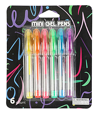 Office Depot® Brand Mini Gel Pens, Medium Point, 0.8 mm, Clear Barrels, Assorted Ink Colors, Pack Of 6