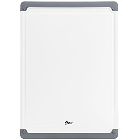 Oster Bergen Rectangular Plastic Cutting Board With Non-Slip Feet, 17” x 12”, White
