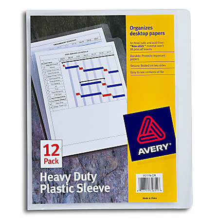 Avery® Heavy Duty Plastic Document Sleeves, 8 1/2" x 11", Holds Up To 25 Sheets, Clear, Pack Of 12