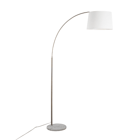 Lumisource March Floor Lamp, 74"H, White Shade/White Marble/Nickel Base