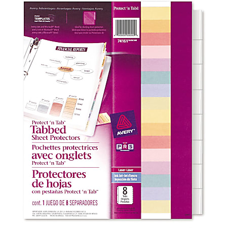 Avery® Protect 'n Tab™ Tabbed Sheet Protector Dividers, 8-1/2" x 11", Clear, 8-Tab Set