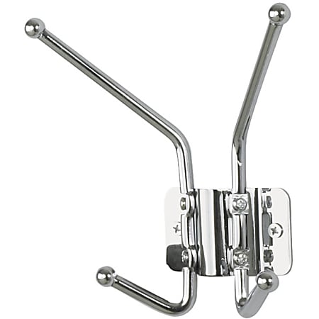 Safco® Metal Wall Rack Coat Hooks, 2 Hooks, 7 1/16"H x 6 1/2"W x 3"D, Chrome