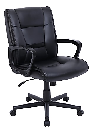 Realspace&reg; Rezzi Vegan Leather Mid-Back Manager Office Chair, Black