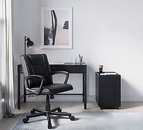 Realspace® Rezzi Vegan Leather Mid-Back Manager Office Chair, Black