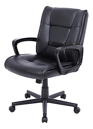 Realspace® Rezzi Vegan Leather Mid-Back Manager Office Chair, Black
