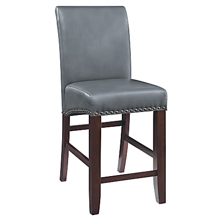 24" Parsons Barstool with Antique Bronze Nail Heads in Pewter Faux Leather