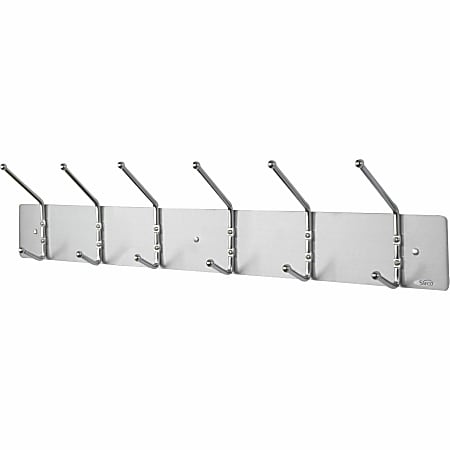 Safco Metal Wall Rack Coat Hooks 6 Hooks 6 34 H x 36 W x 3 34 D Satin Aluminum Office Depot