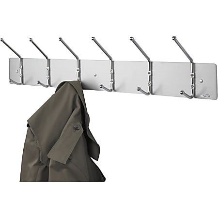 Safco Metal Wall Rack Coat Hooks 6 Hooks 6 34 H x 36 W x 3 34 D Satin  Aluminum - ODP Business Solutions