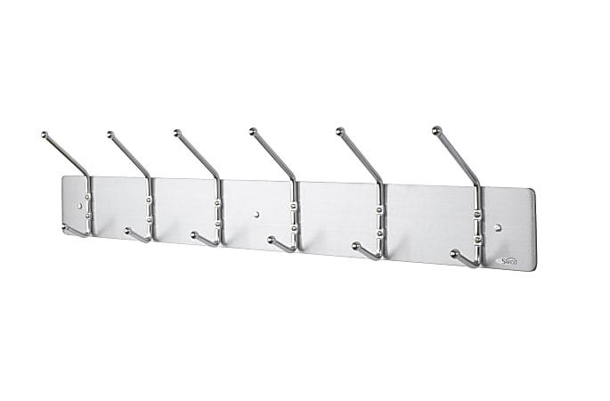 Safco Metal Wall Rack Coat Hooks 6 Hooks 6 34 H x 36 W x 3 34 D Satin  Aluminum - Office Depot