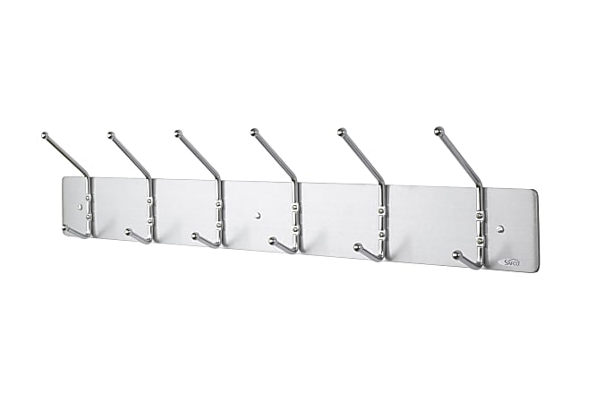 Safco Metal Wall Rack Coat Hooks 6 Hooks 6 34 H x 36 W x 3 34 D Satin  Aluminum - ODP Business Solutions