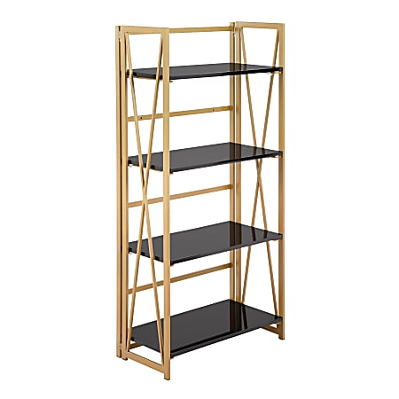 LumiSource Folia 50"H 4-Shelf Bookcase, Black/Gold