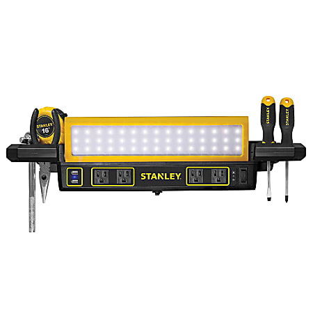 Stanley 1,000-Lumen Workbench Shop Light With Power Strip, Adjustable, 3-7/8"H, Yellow/Black