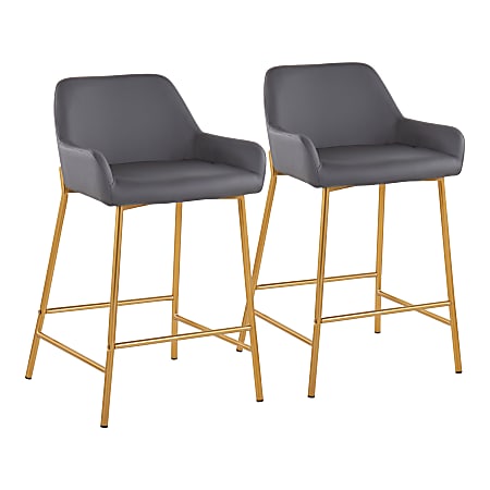 Lumisource Daniella Counter Stools, Gray/Gold, Set Of 2 Stools, B24DNLA2AUPUGY2