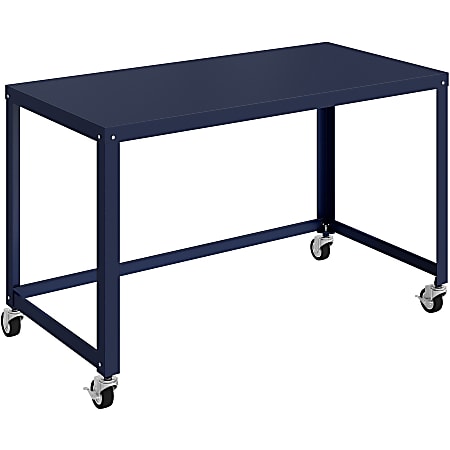 Lorell SOHO Personal Mobile Desk - Rectangle Top - 200 lb Capacity - 48" Table Top Length x 24" Table Top Width - 30" Height - Assembly Required - Navy - Steel - 1 Each